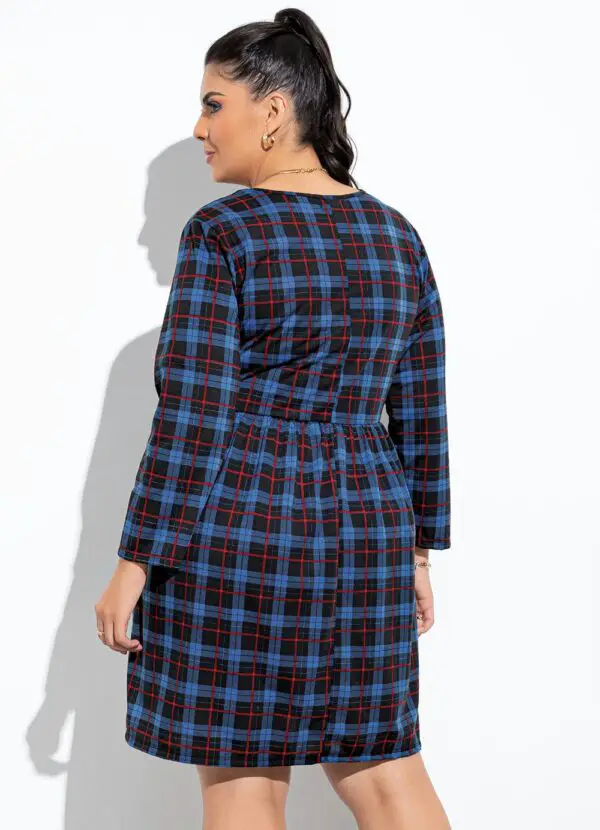 Comprar Vestido Xadrez Azul Mangas 3/4
