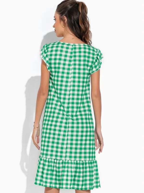 vestido xadrez com babado