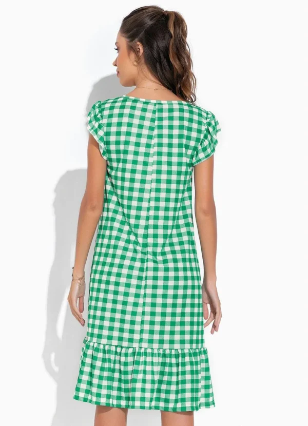 vestido xadrez com babado