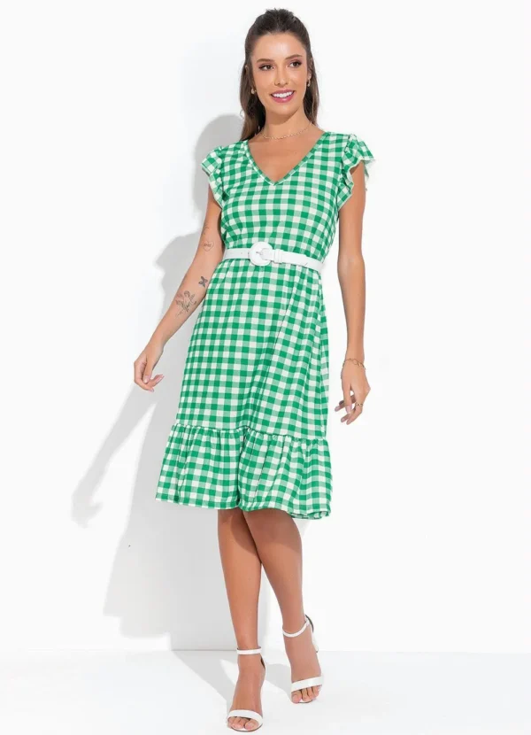 vestido xadrez com babado