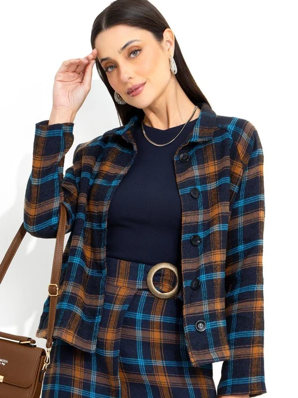 bonprix - Casaco de Flanela Xadrez Escuro bonprix - Casaco de Flanela Xadrez Escuro