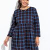 Comprar Vestido Xadrez Azul Mangas 3/4