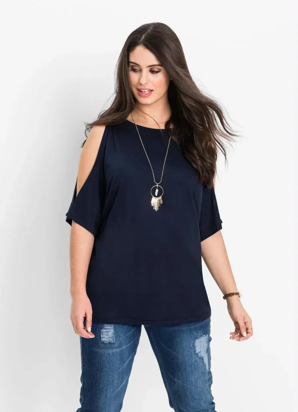 Blusa Azul Ombros Vazados