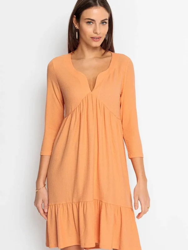Vestido Laranja Crepe Anarruga