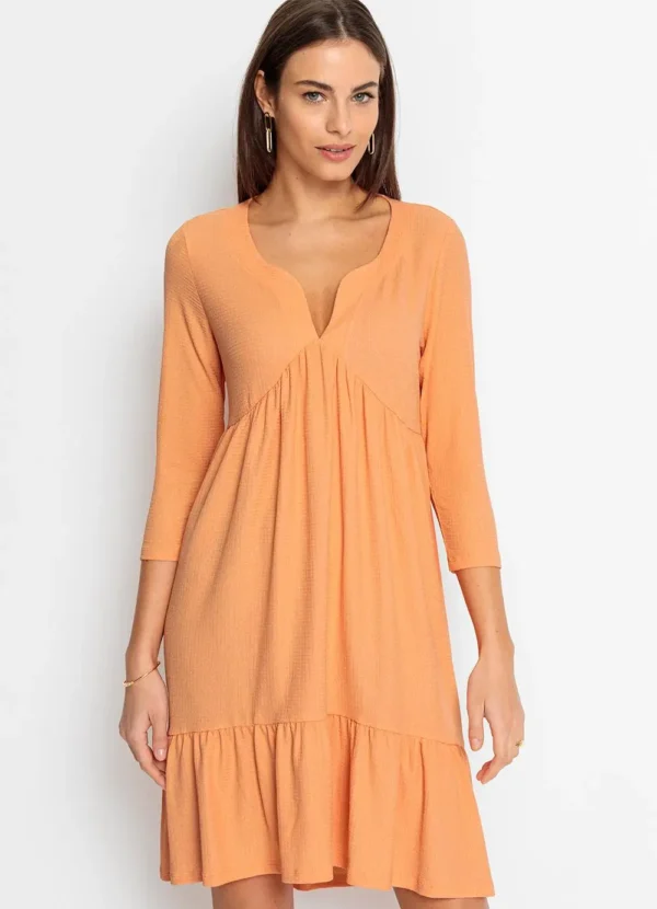 Vestido Laranja Crepe Anarruga