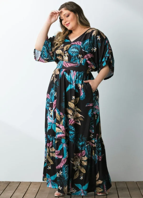 Vestido Longo Floral Preto