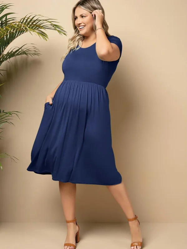 Vestido Midi Marinho Acinturado Vestido Midi Marinho Acinturado