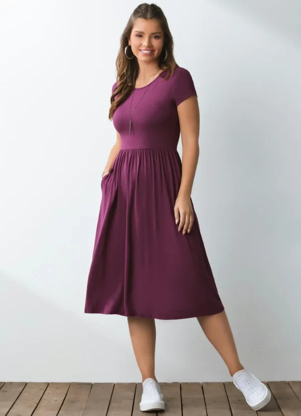 Vestido Midi Roxo Acinturado