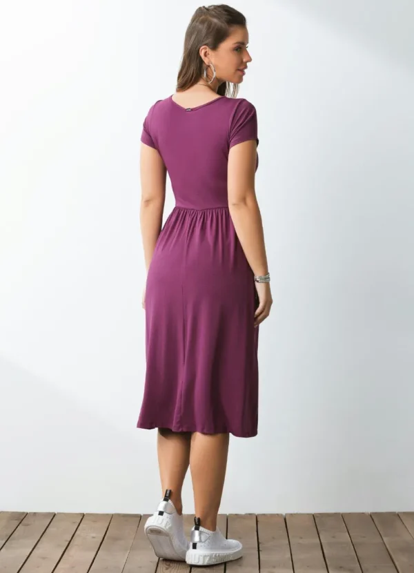 Vestido Midi Roxo Acinturado