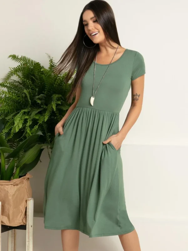 Vestido Midi Verde Acinturado