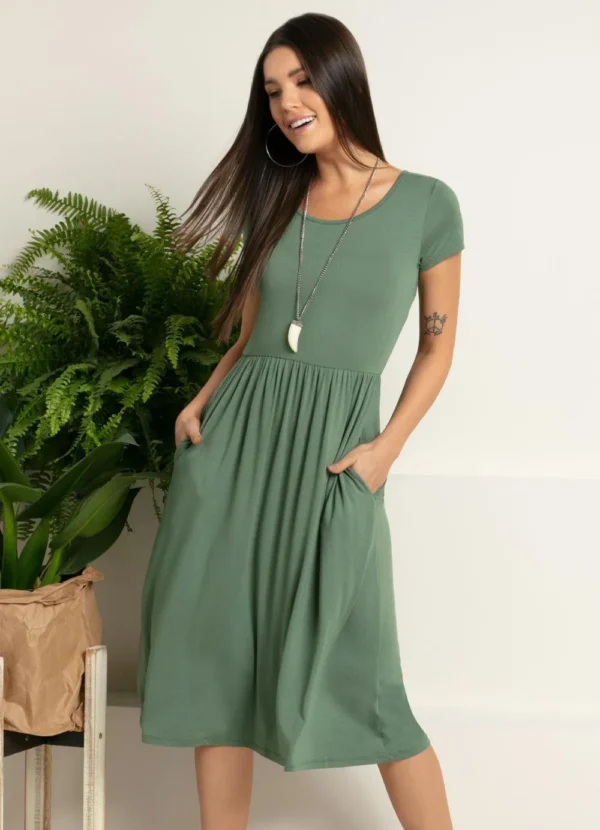 Vestido Midi Verde Acinturado