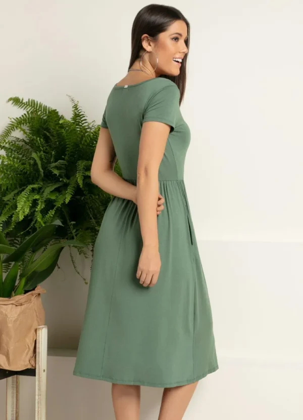 Vestido Midi Verde Acinturado