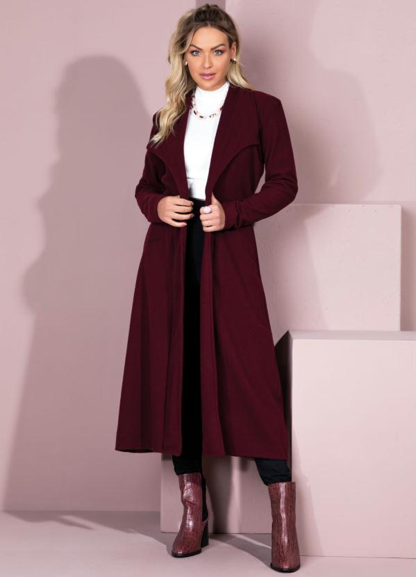 Sobretudo Longo Bordô com Bolsos