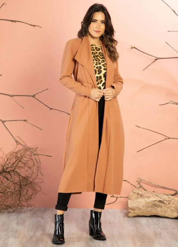 Sobretudo Longo Caramelo com Bolsos