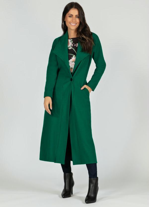 Sobretudo Longo Verde com Bolsos