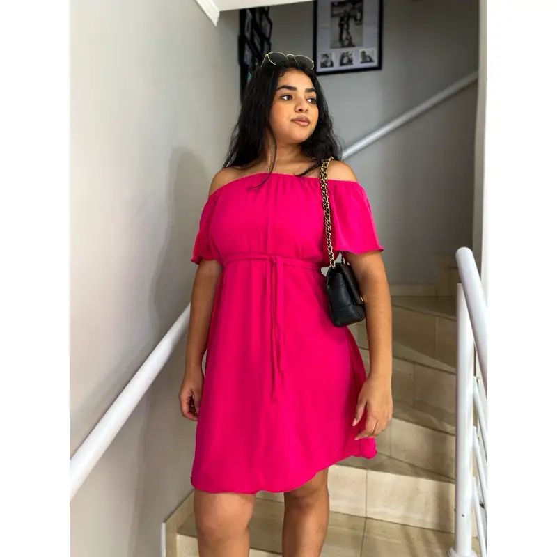 Vestido ciganinha curto ombro a ombro