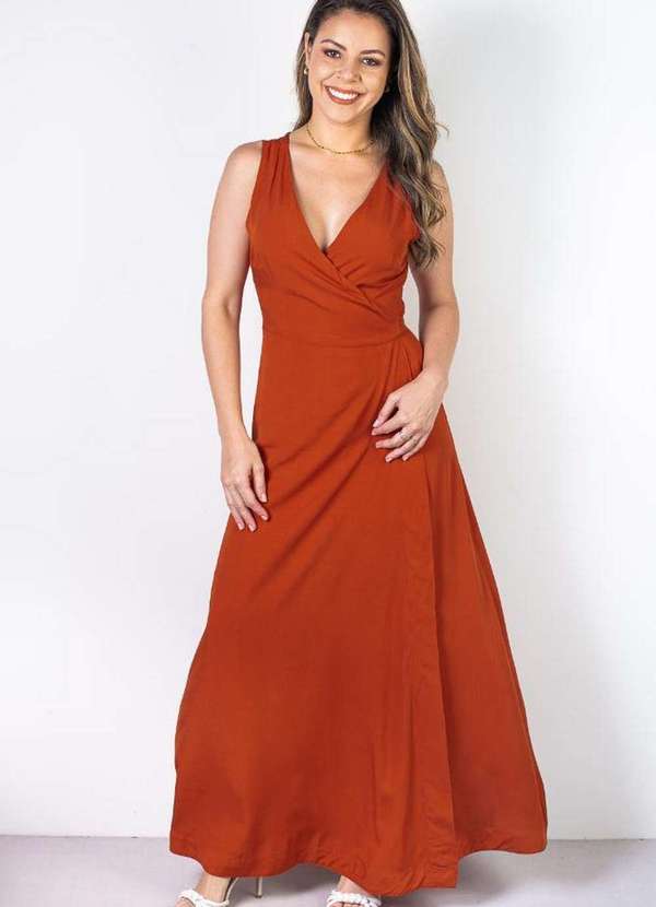 Vestido Longo de Viscose Slub Transpassado 71116 Terracota