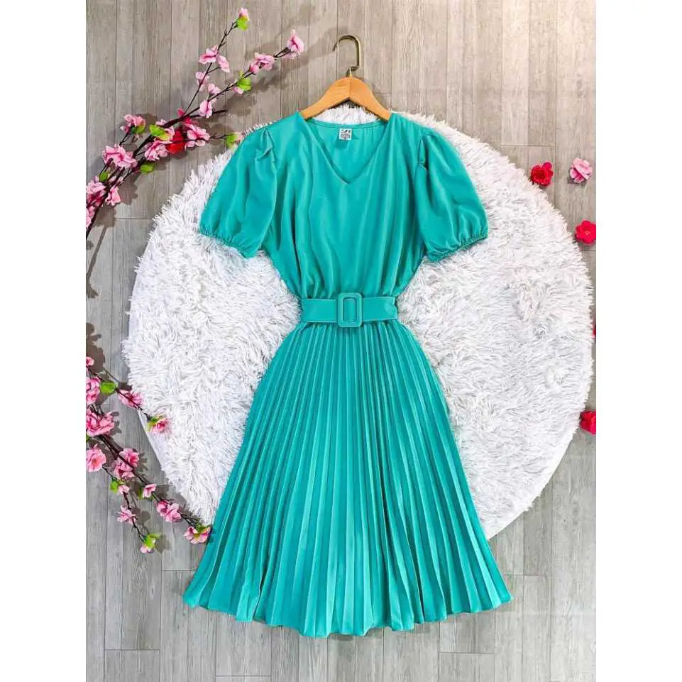 Vestido Plissada Midi Rodado
