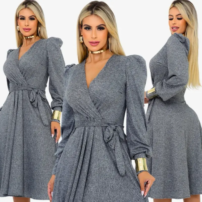 Vestido Rodado Feminino Manga Longa