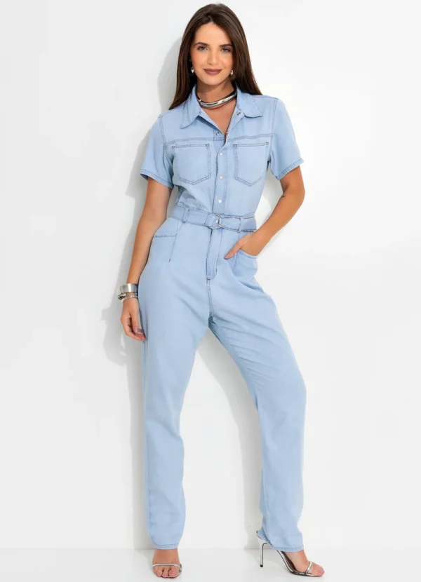Macacão Comprido Jeans Feminino