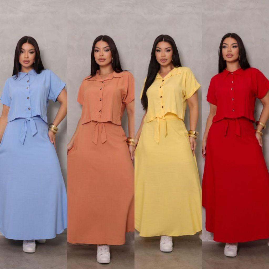 Conjunto Alfaiataria Feminino Cropped + Saia