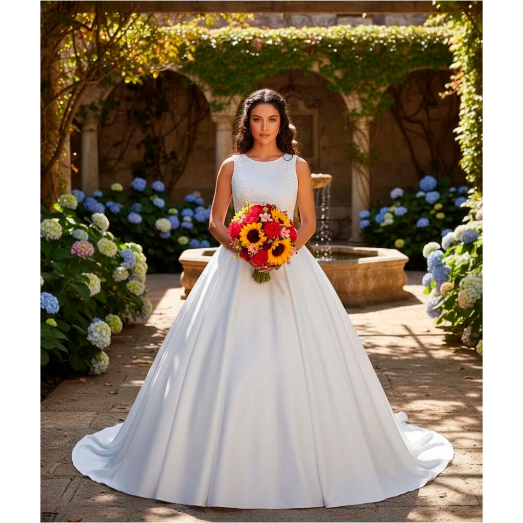 Vestido De Noiva Renda Bordada Com Cauda