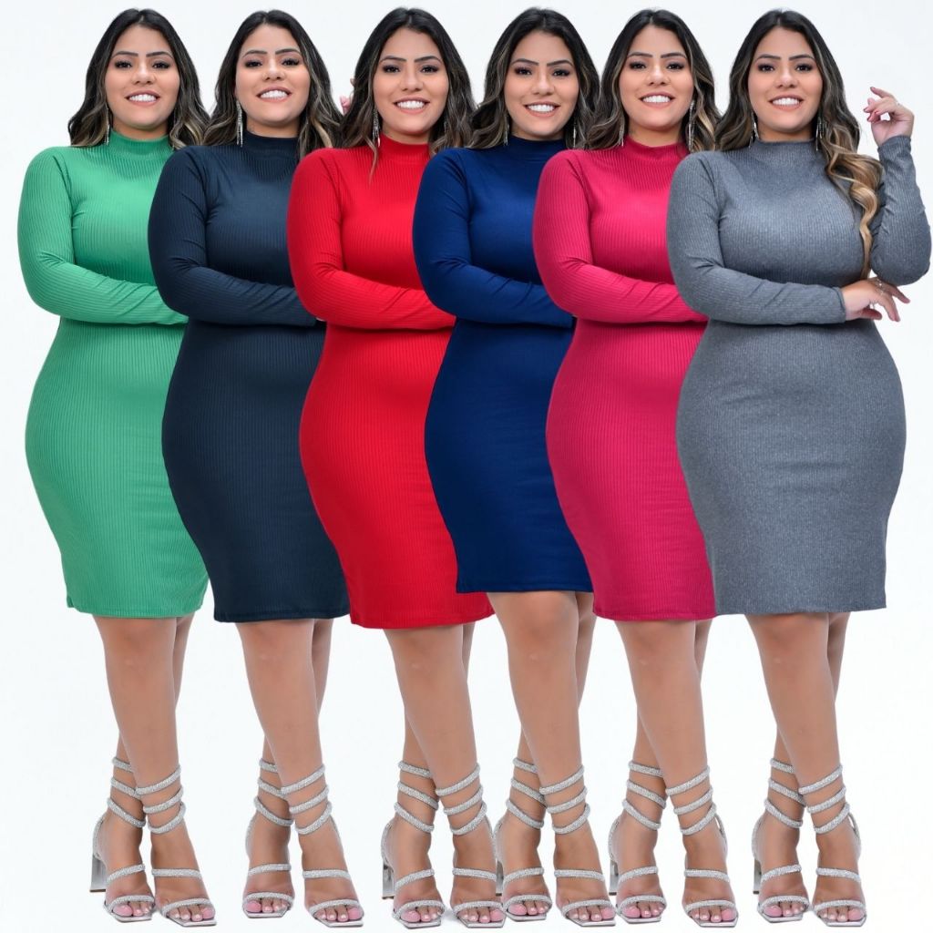 Vestido Canelado Gola Alta