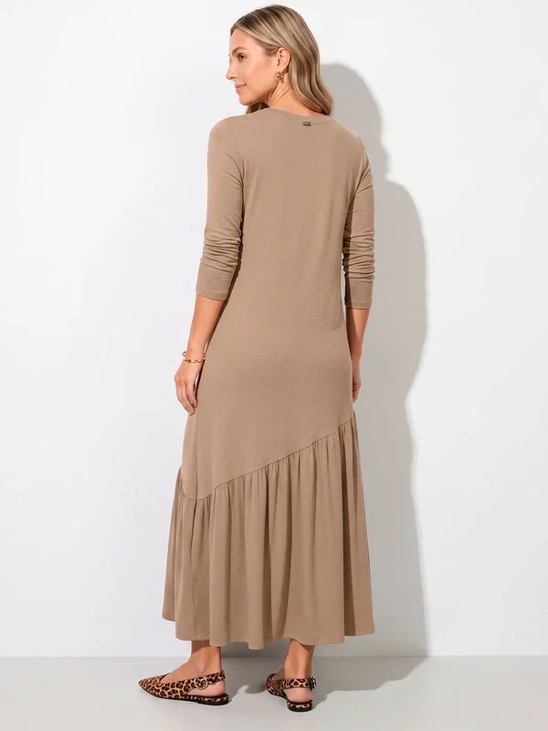 Vestido Bege em Malha de Viscose