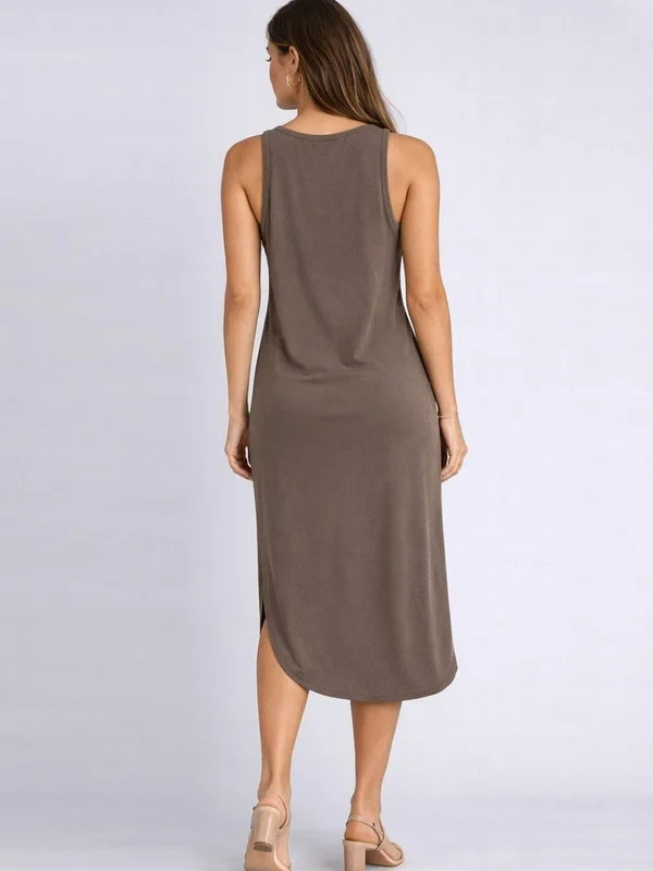 Vestido Feminino Regata Midi com Fenda