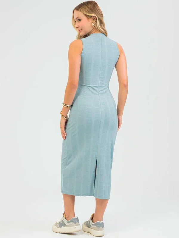 Vestido Midi em Canelado Azul