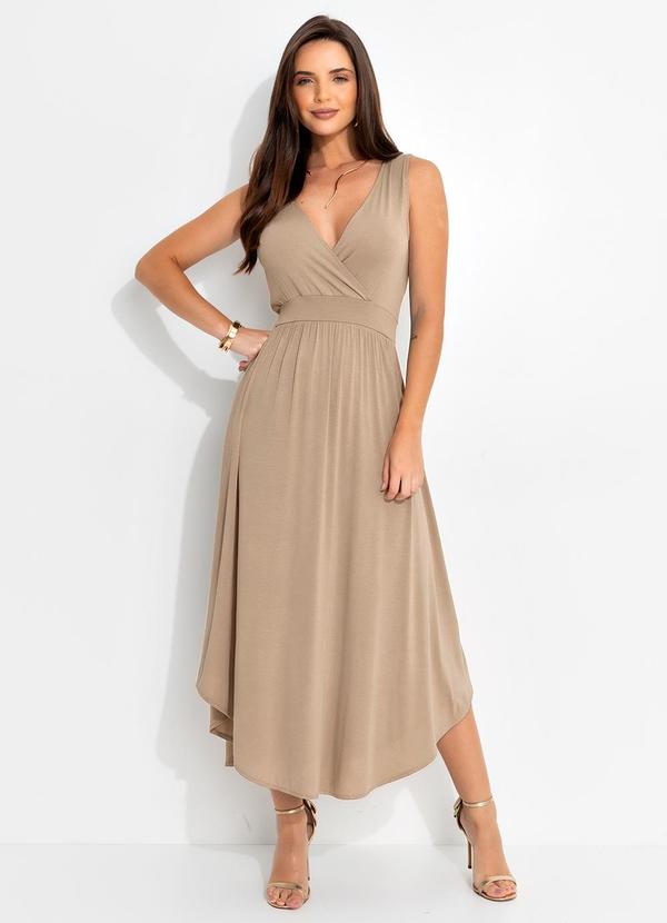 Vestido Bege Claro em Malha de Viscose