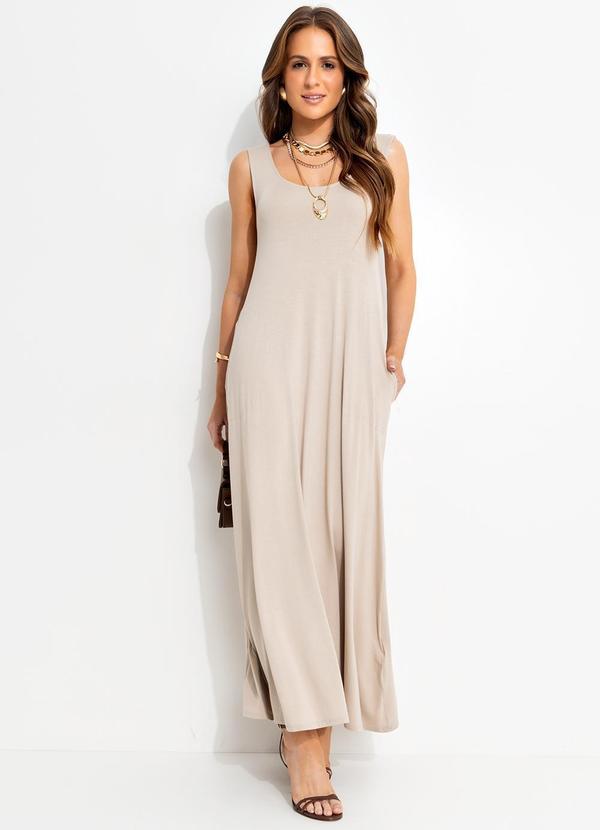 Vestido Bege em Malha de Viscose