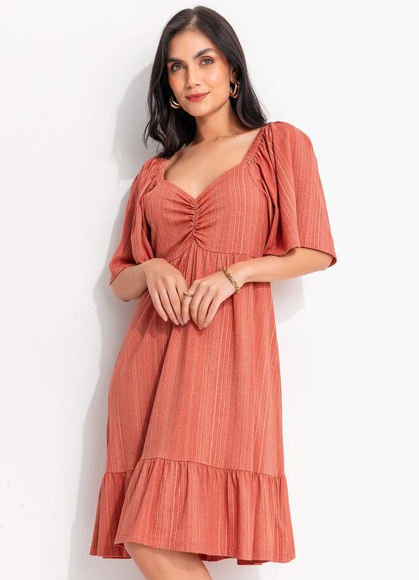 Vestido Listras Laranja em Malha de Viscose