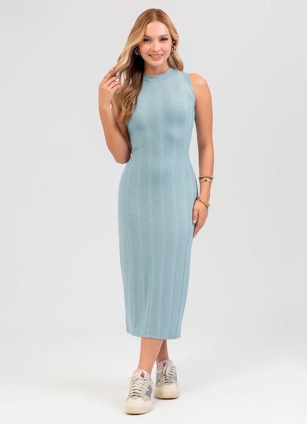 Vestido Midi em Canelado Azul
