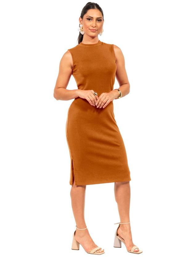Vestido Regata Midi Básico Marrom