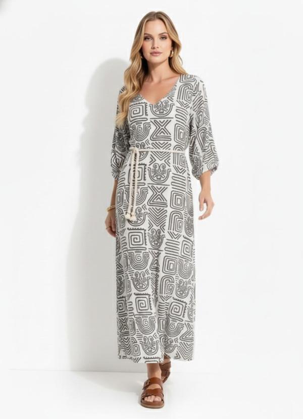 Vestido Étnico Verde em Malha de Viscose