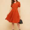Vestido Plissado Midi Laranja