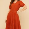 Vestido Plissado Midi Laranja