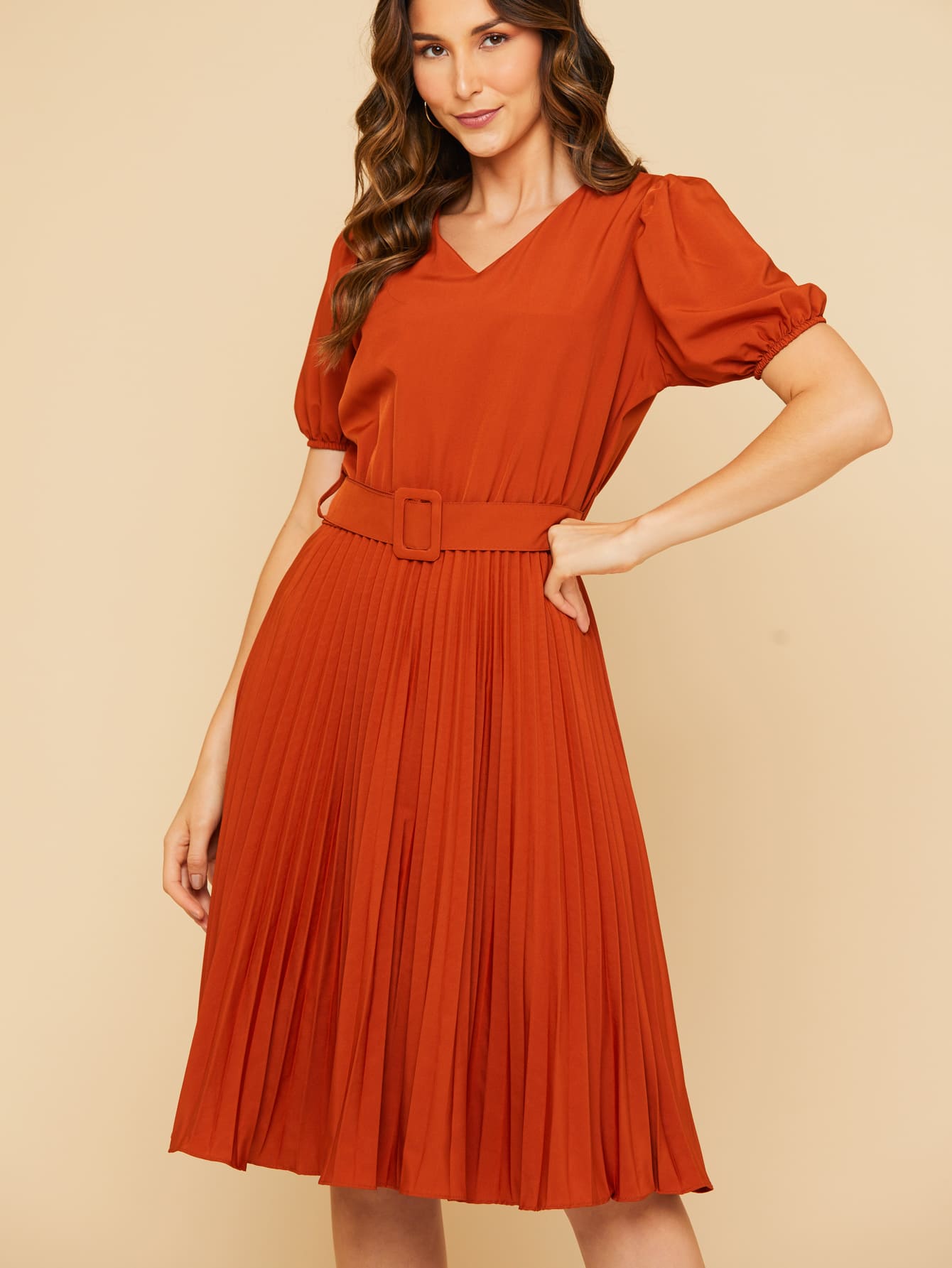 Vestido Plissado Midi Laranja Vestido Plissado Midi Laranja