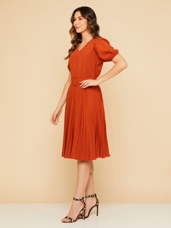 Vestido Plissado Midi Laranja