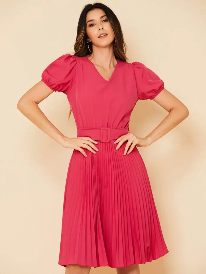 Vestido Plissado Midi Pink