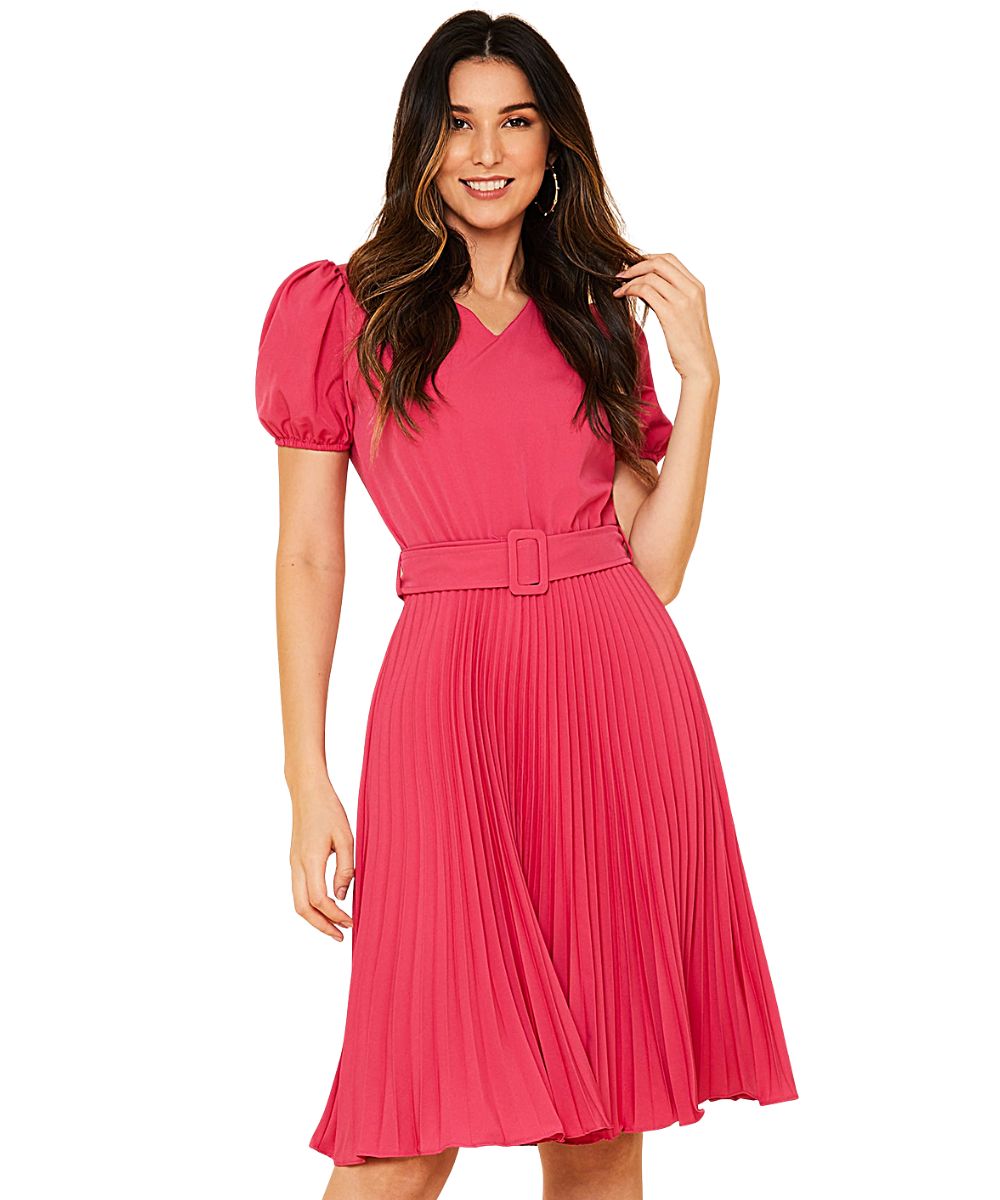 Vestido Plissado Midi Pink