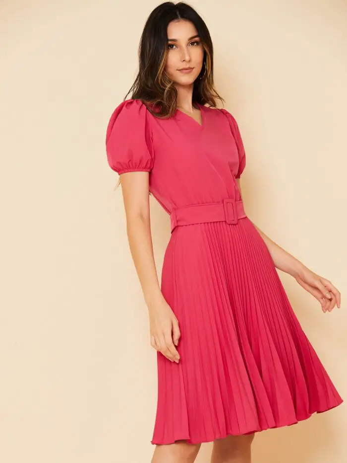 Vestido Plissado Midi Pink
