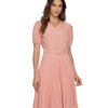 Vestido Plissado Midi Rosa