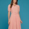 Vestido Plissado Midi Rosa