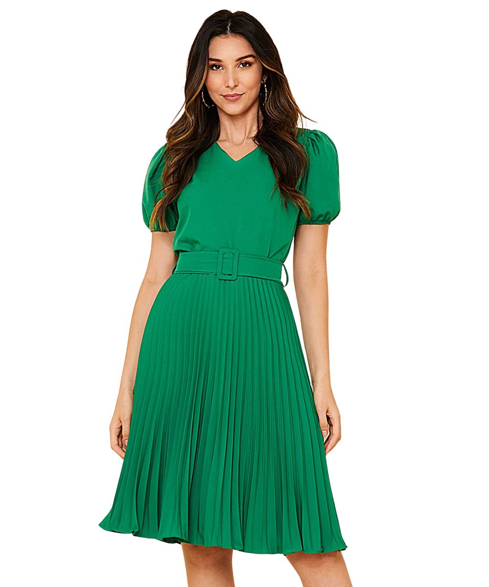 Vestido Plissado Midi Verde