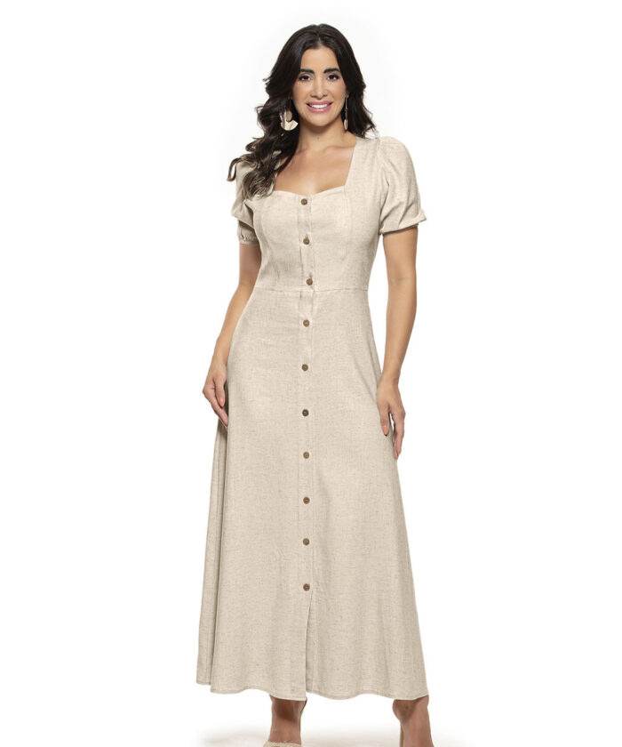 Vestido Longo Com Manga Curta