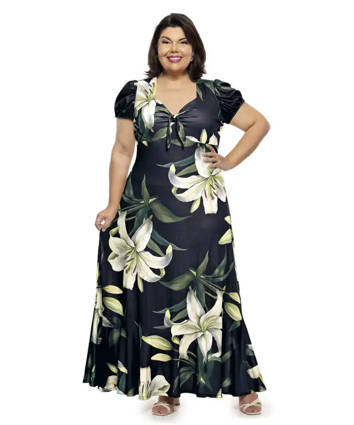 Vestido Plus Size Longo Estampado