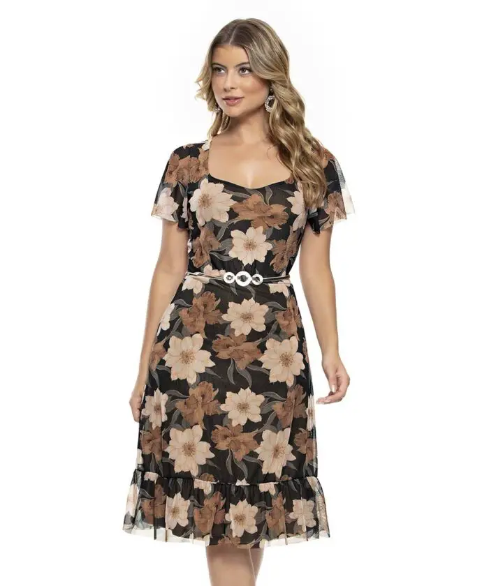 Vestido De Festa Floral Tule