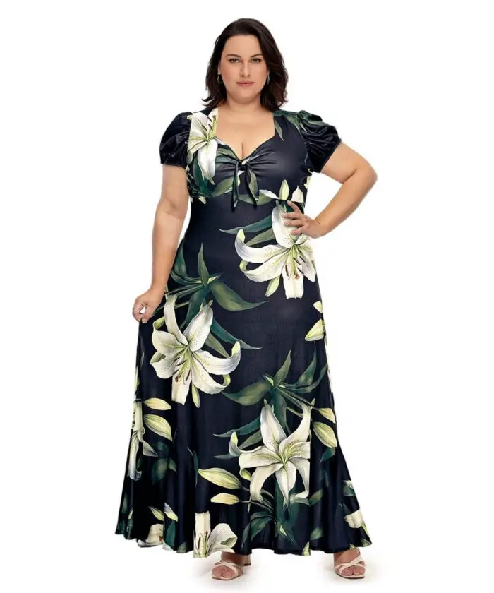 Vestido Plus Size Longo Estampado